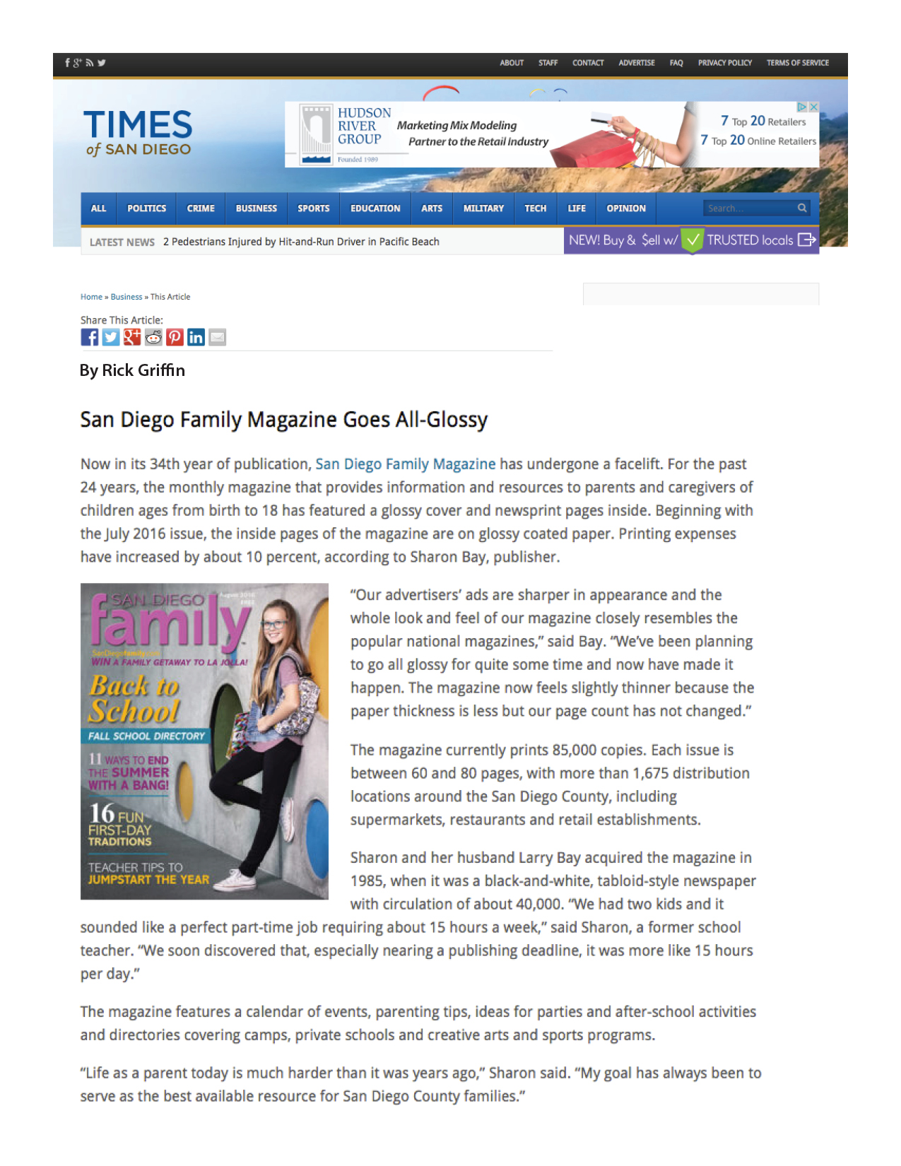 Artilcle about San Diego Family Magazine new glossy look.