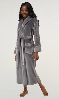 turquaz gray plush soft warm fleece womens robe 1