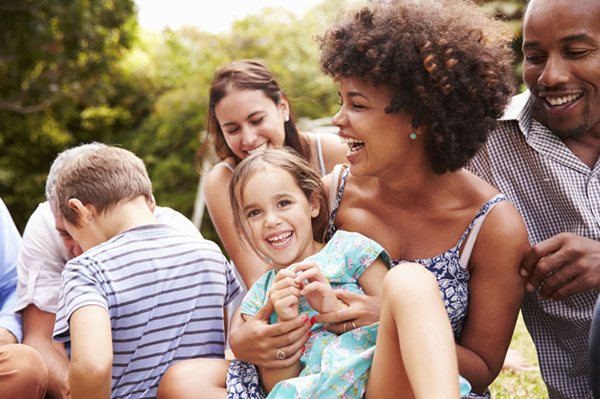 A happy family enjoys a fun activity.