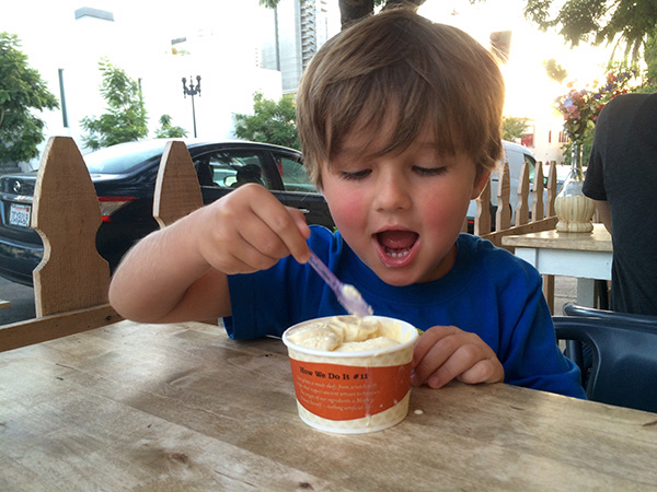 Gelato is the best for this boy in little italy.