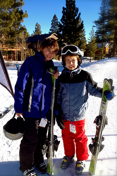 Skiers getting ready to hit the slopes.